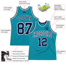 Load image into Gallery viewer, Custom Teal Navy Pinstripe Navy-White Authentic Basketball Jersey
