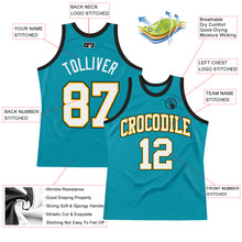 Load image into Gallery viewer, Custom Teal White Gold-Black Authentic Throwback Basketball Jersey
