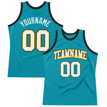 Load image into Gallery viewer, Custom Teal White Gold-Black Authentic Throwback Basketball Jersey
