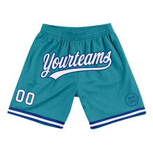 Load image into Gallery viewer, Custom Teal White-Royal Authentic Throwback Basketball Shorts
