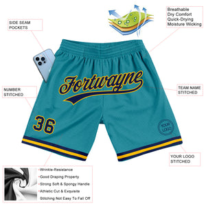 Custom Teal Navy-Gold Authentic Throwback Basketball Shorts