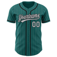 Load image into Gallery viewer, Custom Teal Gray Pinstripe Black Authentic Baseball Jersey
