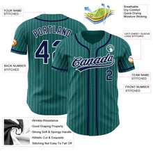 Load image into Gallery viewer, Custom Teal White Pinstripe Navy Authentic Baseball Jersey
