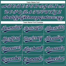 Load image into Gallery viewer, Custom Teal White Pinstripe Navy Authentic Baseball Jersey

