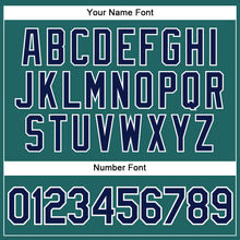 Load image into Gallery viewer, Custom Teal White Pinstripe Navy Authentic Baseball Jersey
