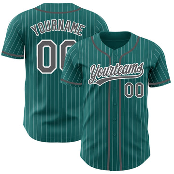 Custom Teal White Pinstripe Steel Gray Authentic Baseball Jersey