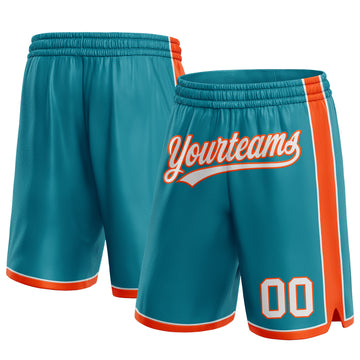 Custom Teal White-Orange Authentic Basketball Shorts