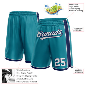 Custom Teal White-Navy Authentic Basketball Shorts