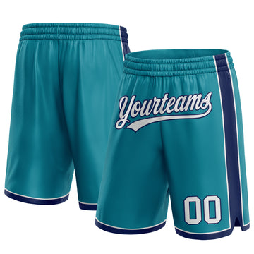 Custom Teal White-Navy Authentic Basketball Shorts