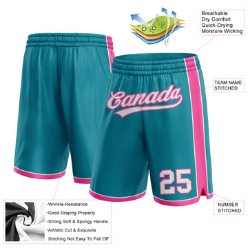 Custom Teal White-Pink Authentic Basketball Shorts