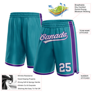 Custom Teal White-Purple Authentic Basketball Shorts