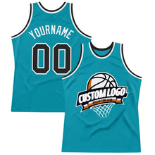 Load image into Gallery viewer, Custom Teal Black-White Authentic Throwback Basketball Jersey
