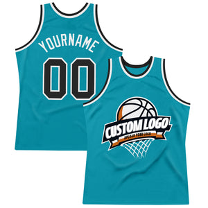 Custom Teal Black-White Authentic Throwback Basketball Jersey