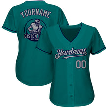 Load image into Gallery viewer, Custom Teal Gray-Navy Authentic Baseball Jersey
