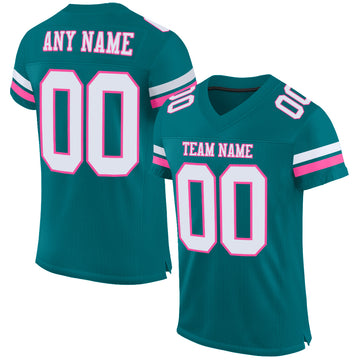 Custom Teal White-Pink Mesh Authentic Football Jersey