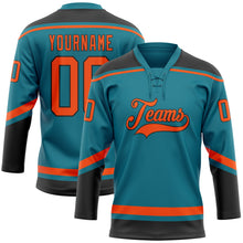 Load image into Gallery viewer, Custom Teal Orange-Black Hockey Lace Neck Jersey
