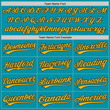 Load image into Gallery viewer, Custom Teal Navy-Gold Authentic Throwback Baseball Jersey
