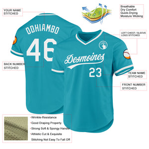 Custom Teal White Authentic Throwback Baseball Jersey