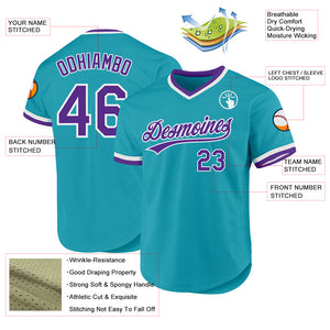 Custom Teal Purple-White Authentic Throwback Baseball Jersey