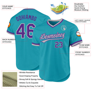 Custom Teal Purple-Gray Authentic Throwback Baseball Jersey