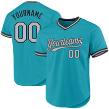 Load image into Gallery viewer, Custom Teal Gray-Black Authentic Throwback Baseball Jersey
