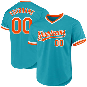 Custom Teal Orange-White Authentic Throwback Baseball Jersey
