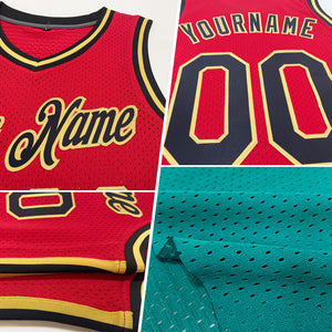 Custom Teal White-Gold Authentic Throwback Basketball Jersey