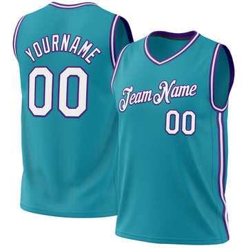 Custom Teal White-Purple Authentic Throwback Basketball Jersey