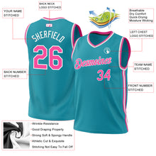 Load image into Gallery viewer, Custom Teal Pink-White Authentic Throwback Basketball Jersey
