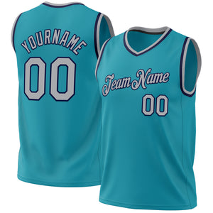 Custom Teal Gray-Navy Authentic Throwback Basketball Jersey