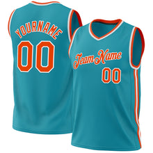 Load image into Gallery viewer, Custom Teal Orange-White Authentic Throwback Basketball Jersey
