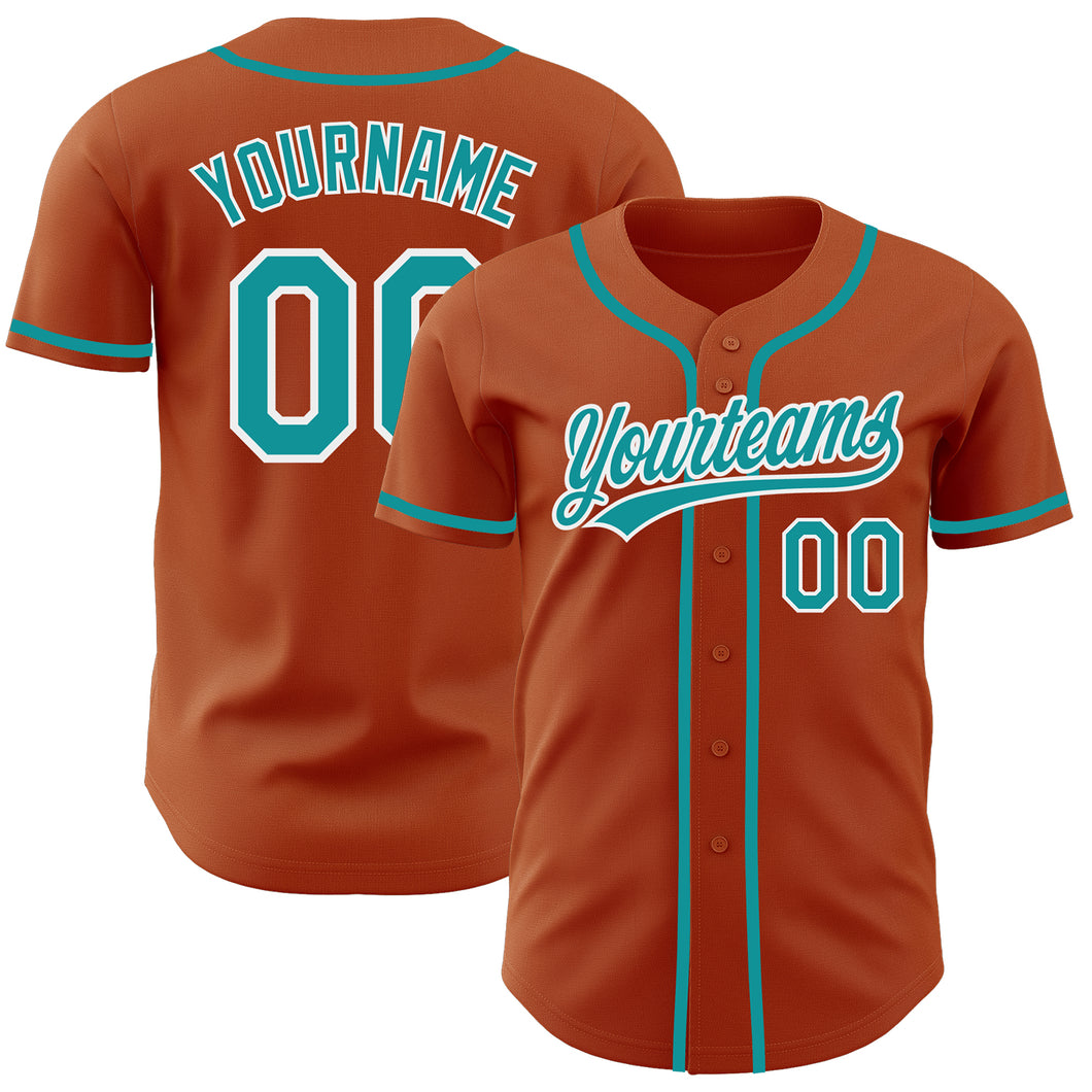 Custom Texas Orange Teal-White Authentic Baseball Jersey