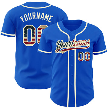 Custom Thunder Blue Vintage USA Flag-Cream Authentic Baseball Jersey