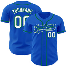 Load image into Gallery viewer, Custom Thunder Blue White-Kelly Green Authentic Baseball Jersey
