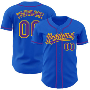 Custom Thunder Blue Purple-Yellow Authentic Baseball Jersey