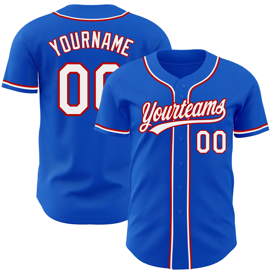 Custom Thunder Blue White-Red Authentic Baseball Jersey