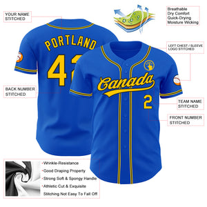 Custom Thunder Blue Yellow-Black Authentic Baseball Jersey