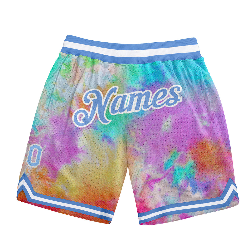 Custom Tie Dye Light Blue-White 3D Authentic Basketball Shorts