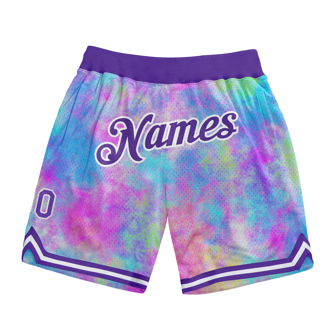 Custom Tie Dye Purple-White 3D Watercolor Gradient Authentic Basketball Shorts