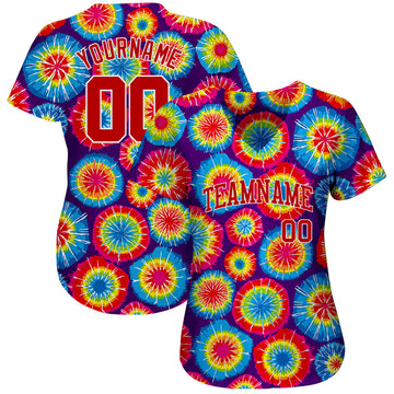 Custom Tie Dye Red-White 3D Authentic Baseball Jersey