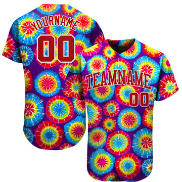 Custom Tie Dye Red-White 3D Authentic Baseball Jersey