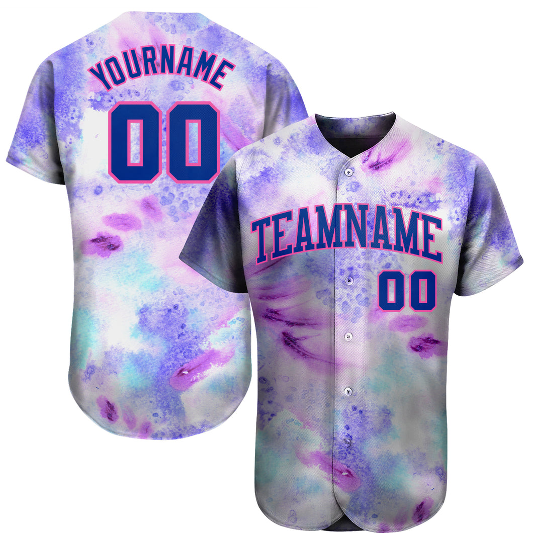 Custom Tie Dye Royal-Pink 3D Authentic Baseball Jersey