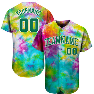 Custom Tie Dye Kelly Green-White 3D Authentic Baseball Jersey