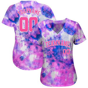 Custom Tie Dye Pink-White 3D Authentic Baseball Jersey