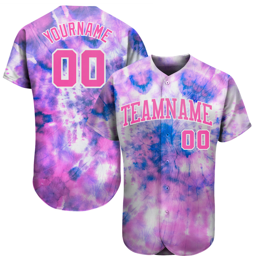 Custom Tie Dye Pink-White 3D Authentic Baseball Jersey