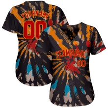 Load image into Gallery viewer, Custom Tie Dye Red-Gold 3D Authentic Baseball Jersey
