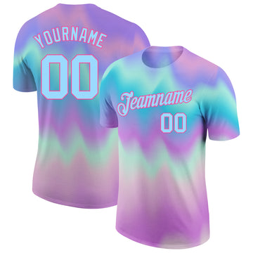 Custom Tie Dye Light Blue-Pink 3D Performance T-Shirt