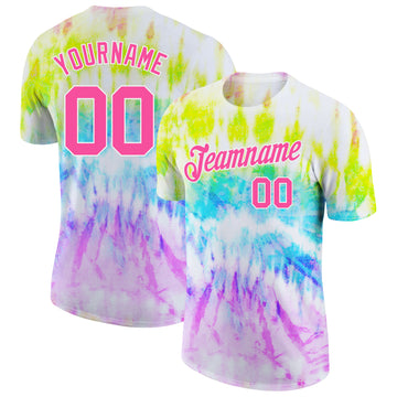 Custom Tie Dye Pink-White 3D Rainbow Performance T-Shirt
