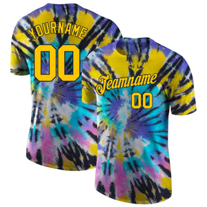 Custom Tie Dye Gold-Black 3D Performance T-Shirt