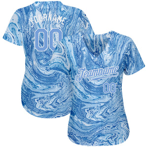 Custom Tie Dye Light Blue-White 3D Authentic Baseball Jersey